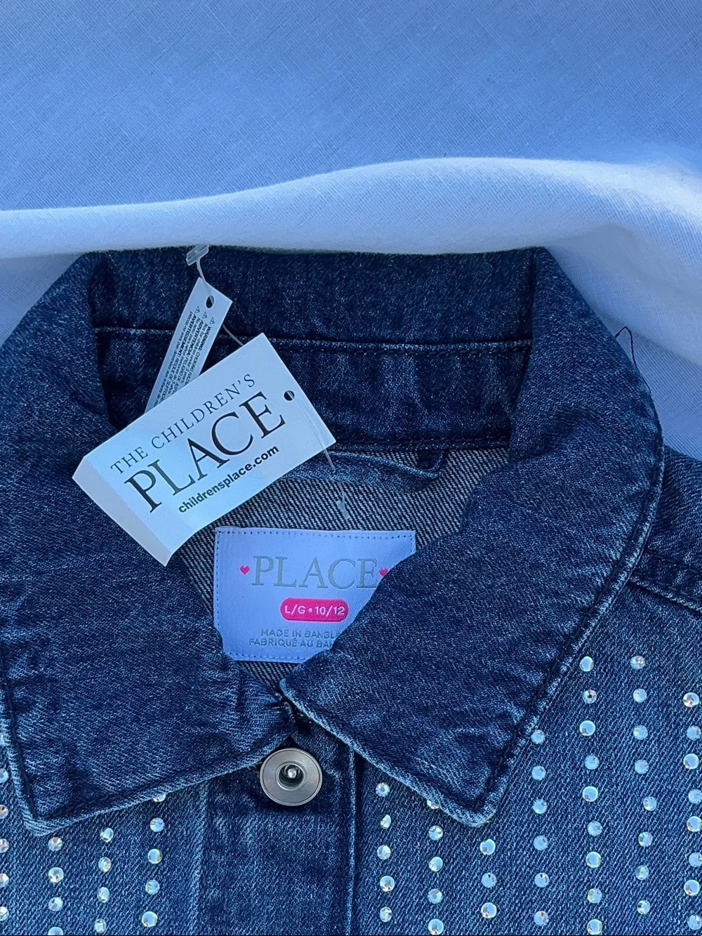 The Children's Place Dark Blue Stud Detail Cropped Denim Jacket